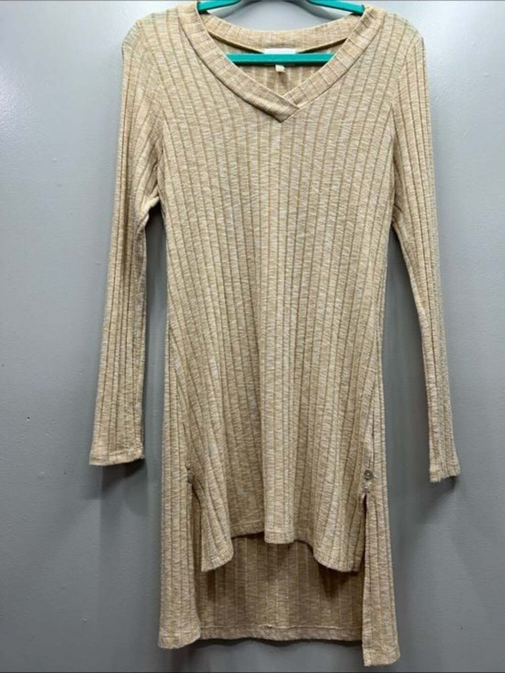 Deletta Anthropologie Beige Ribbed Long Sleeve Tunic